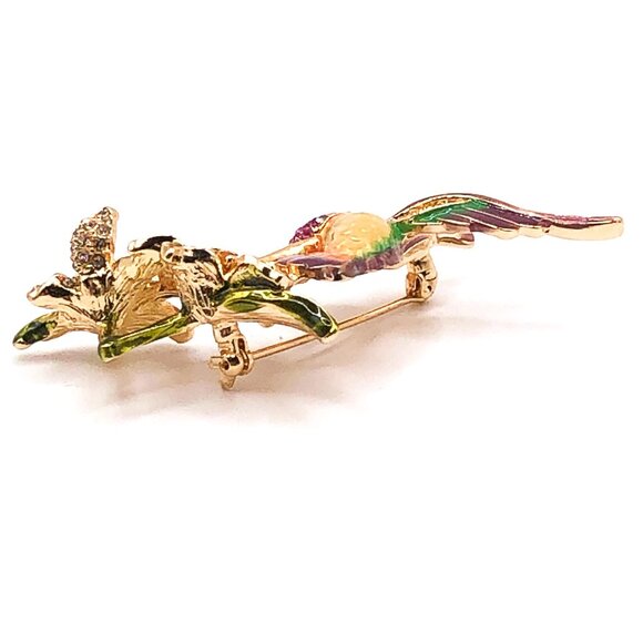 Signed Napier Hummingbird Enamel Rhinestone Brooch w/ Box - Picture 14 of 14